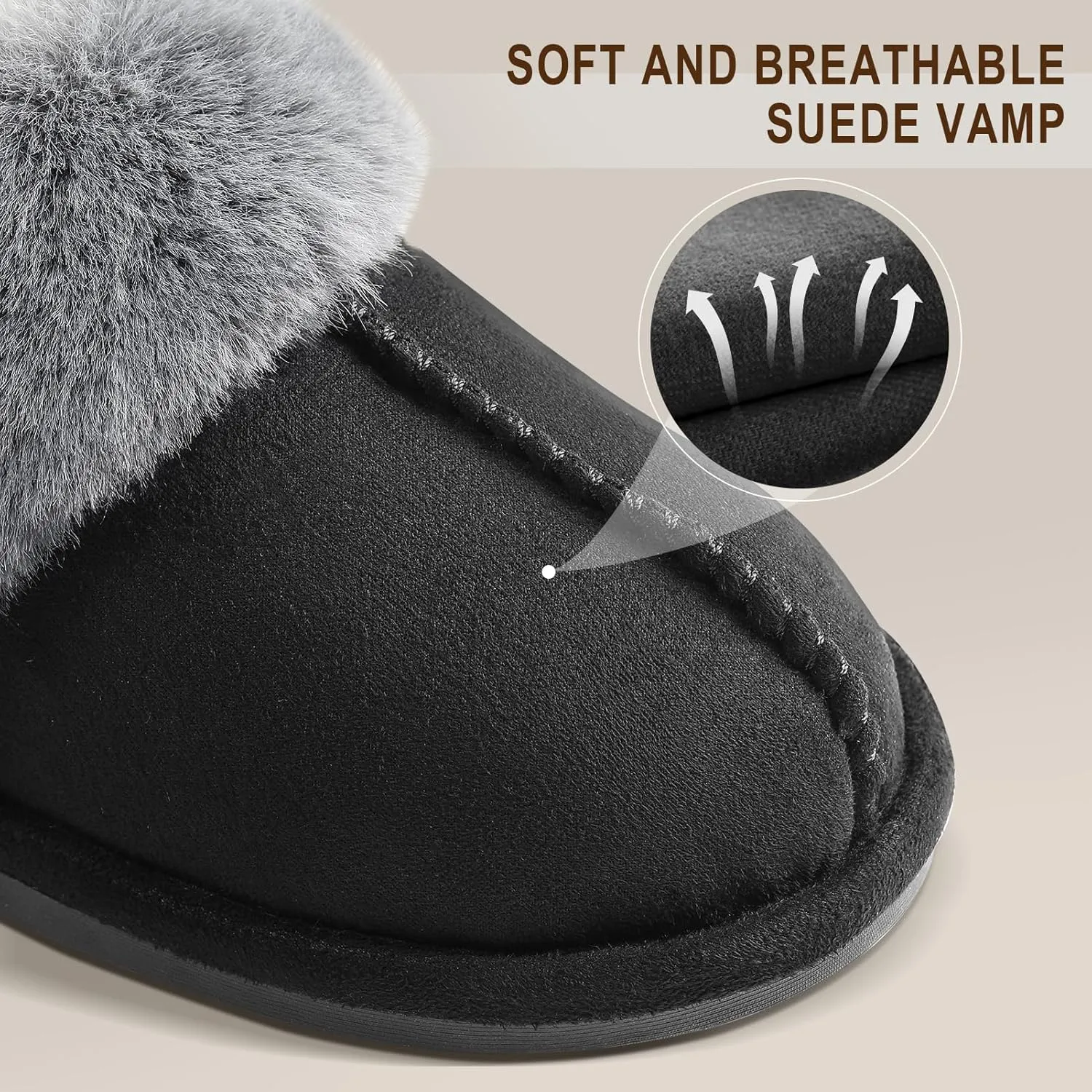 Parlovable Women Slippers with Memory Foam, Fuzzy Warm Bedroom House Shoes, Fluffy Winter Indoor Outdoor Anti-Skid Sole
