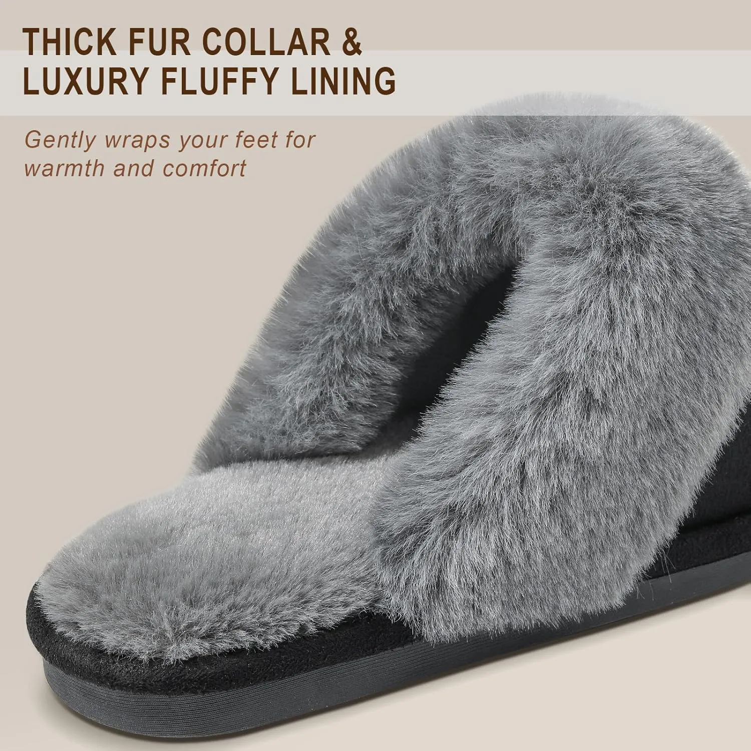 Parlovable Women Slippers with Memory Foam, Fuzzy Warm Bedroom House Shoes, Fluffy Winter Indoor Outdoor Anti-Skid Sole