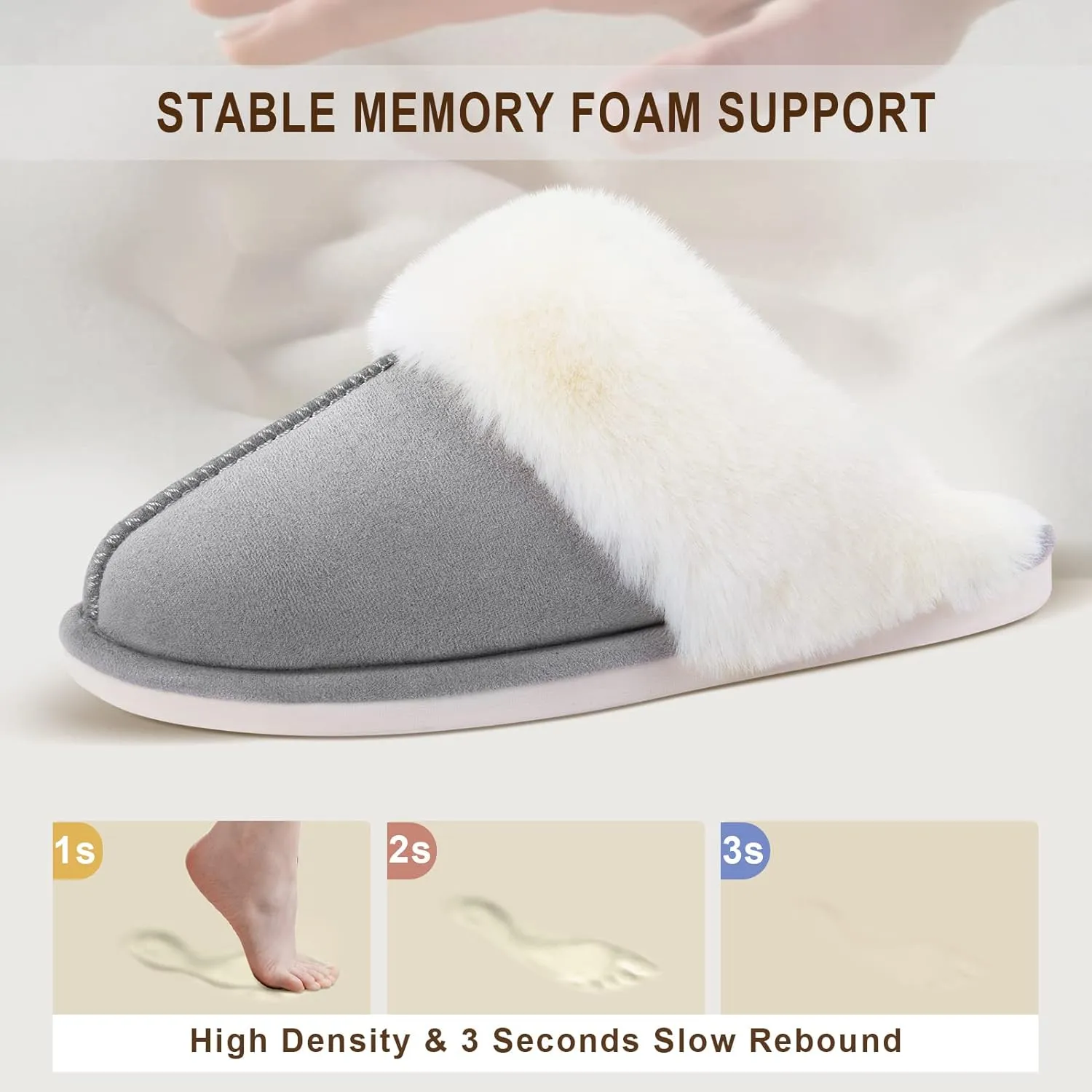 Parlovable Women Slippers with Memory Foam, Fuzzy Warm Bedroom House Shoes, Fluffy Winter Indoor Outdoor Anti-Skid Sole