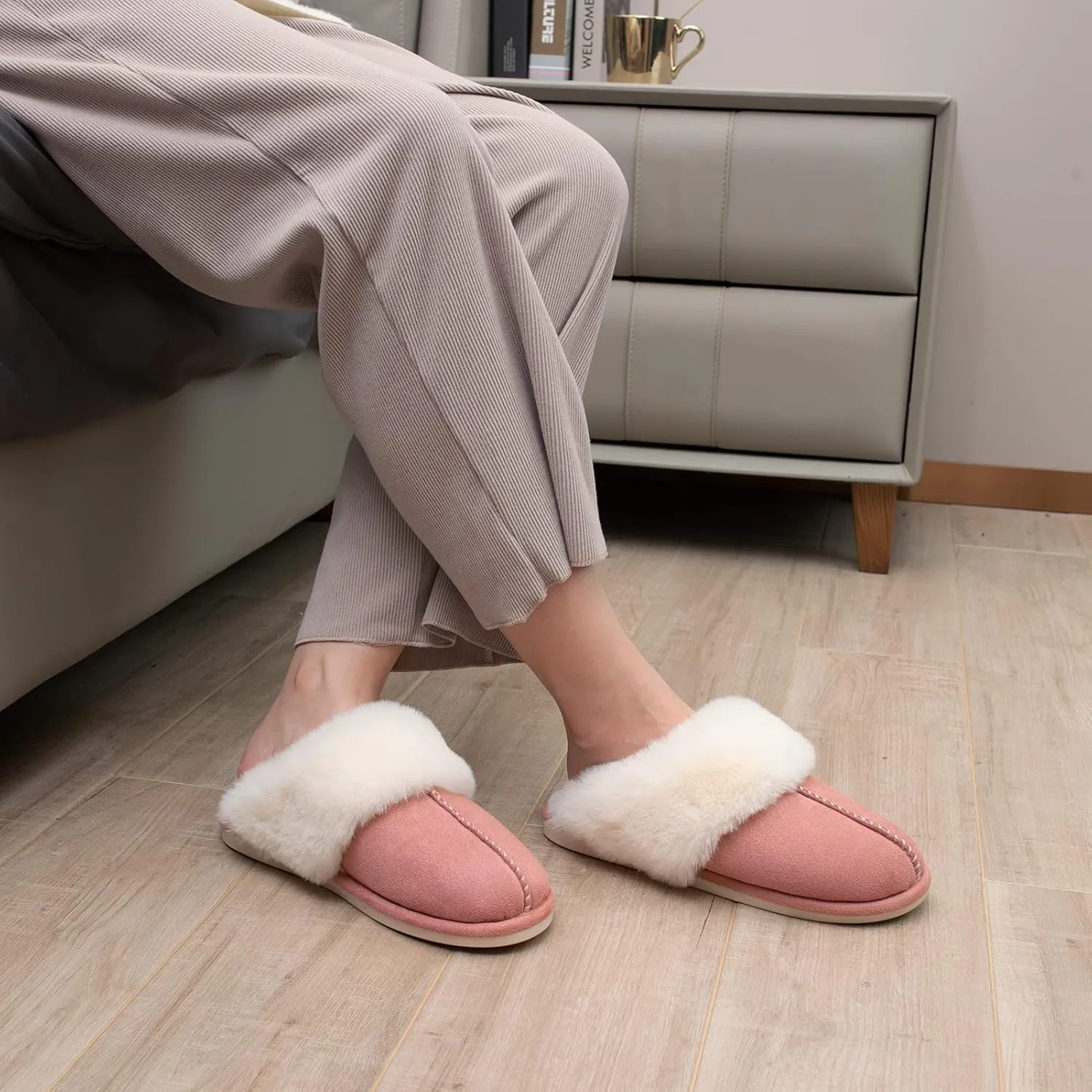 Parlovable Women Slippers with Memory Foam, Fuzzy Warm Bedroom House Shoes, Fluffy Winter Indoor Outdoor Anti-Skid Sole