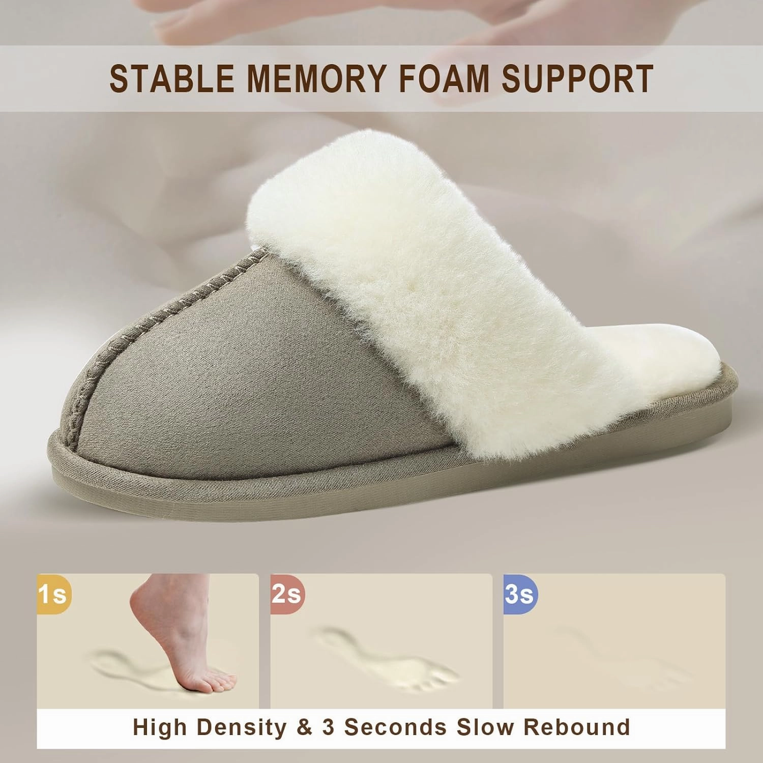 Parlovable Women Slippers with Memory Foam, Fuzzy Warm Bedroom House Shoes, Fluffy Winter Indoor Outdoor Anti-Skid Sole