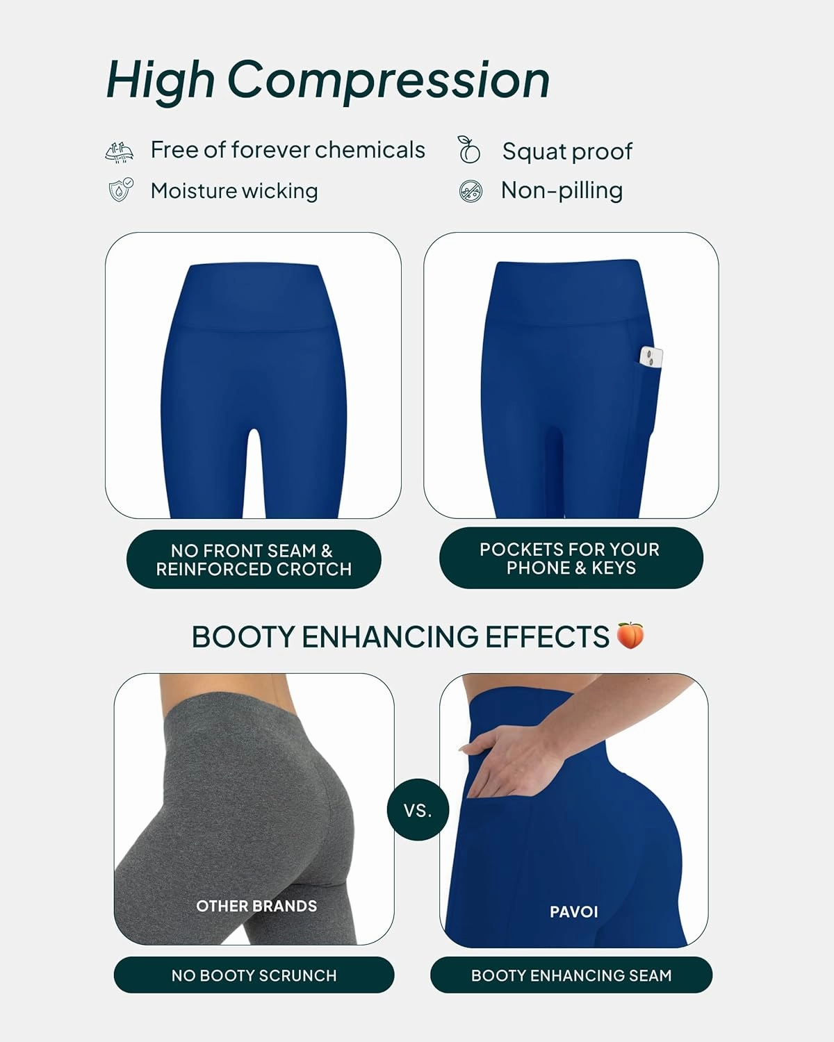 PAVOI ACTIVE Leggings with Pockets | Compressive High Waisted Butt Sculpting Women's Full Length Workout Pants | HiPerform