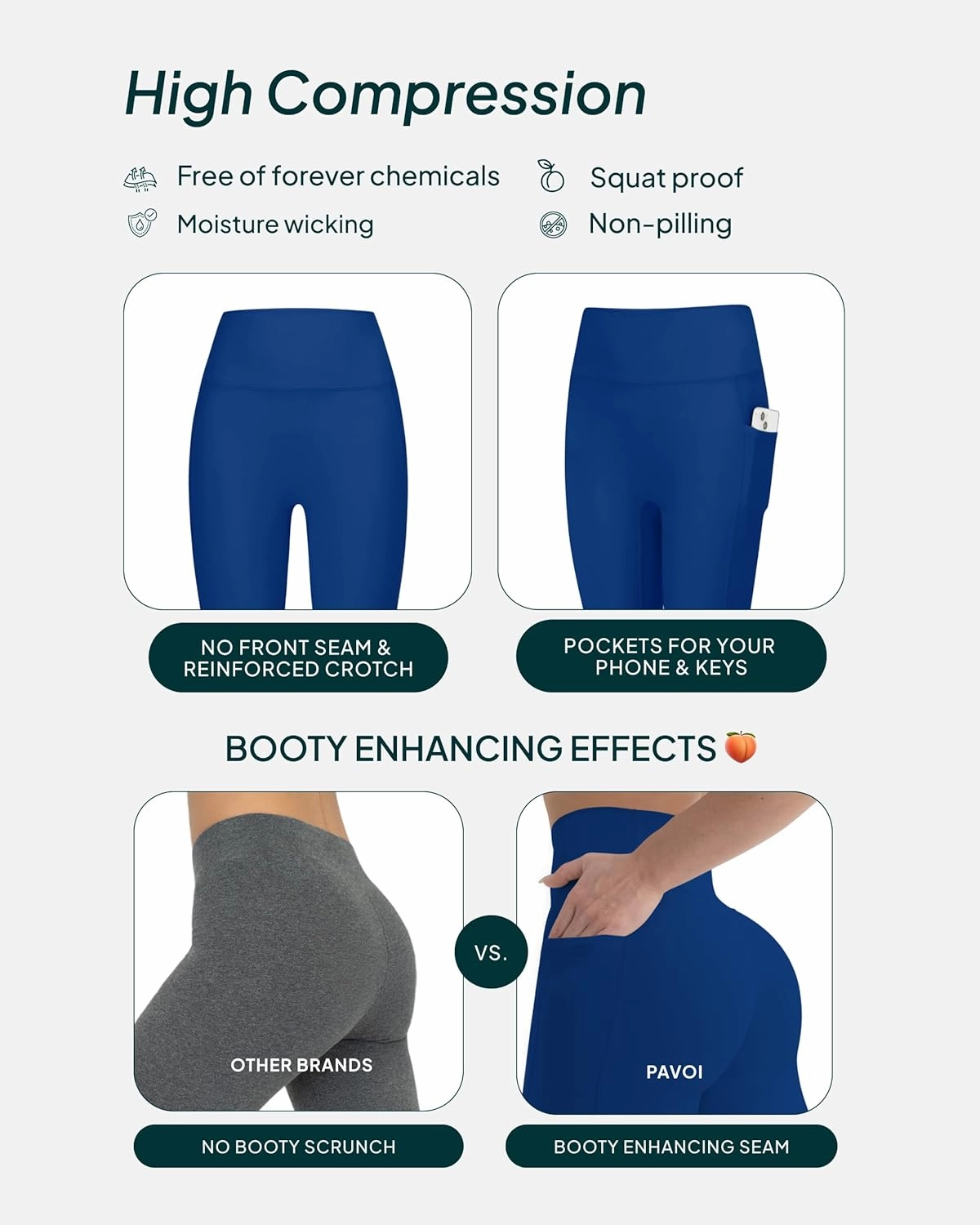 PAVOI ACTIVE Leggings with Pockets | Compressive High Waisted Butt Sculpting Women's Full Length Workout Pants | HiPerform