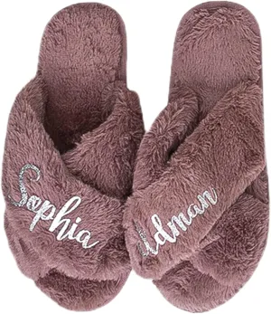 Personalized Fluffy Bridal Slippers - Open-Toe Bride Squad Slippers - Cozy and Furry House Shoes for Women - Customized Cute Name Plush Slides for Bridesmaids, Girlfriend, Sister, Mom