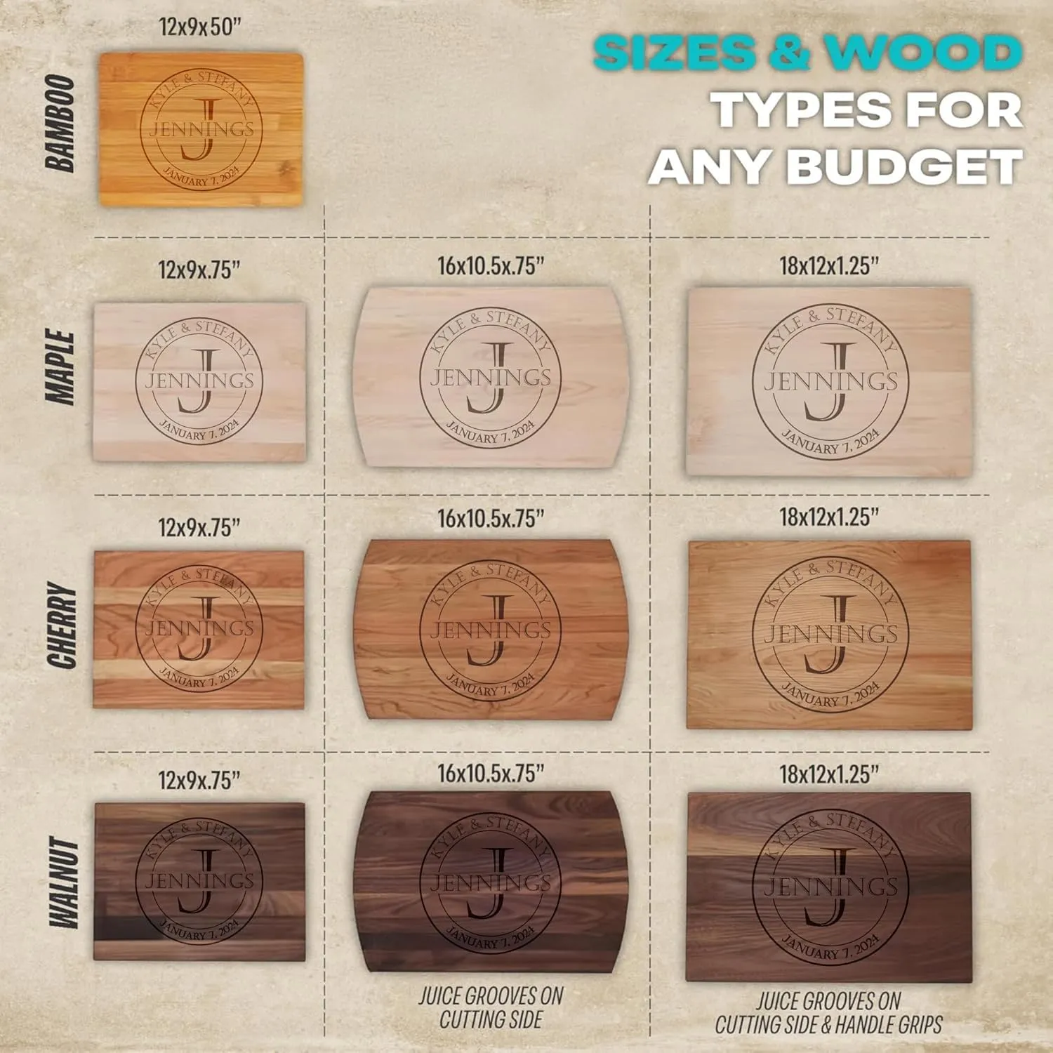 Personalized Wood Cutting Board Laser Engraved Anniversary or Wedding Gift Custom Charcuterie Board Custtomized Bridal Shower