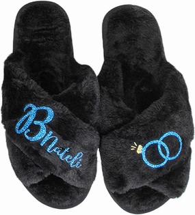 Personalized Fluffy Bridal Slippers - Open-Toe Bride Squad Slippers - Cozy and Furry House Shoes for Women - Customized Cute Name Plush Slides for Bridesmaids, Girlfriend, Sister, Mom
