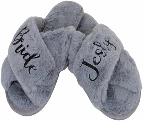 Personalized Fluffy Bridal Slippers - Open-Toe Bride Squad Slippers - Cozy and Furry House Shoes for Women - Customized Cute Name Plush Slides for Bridesmaids, Girlfriend, Sister, Mom
