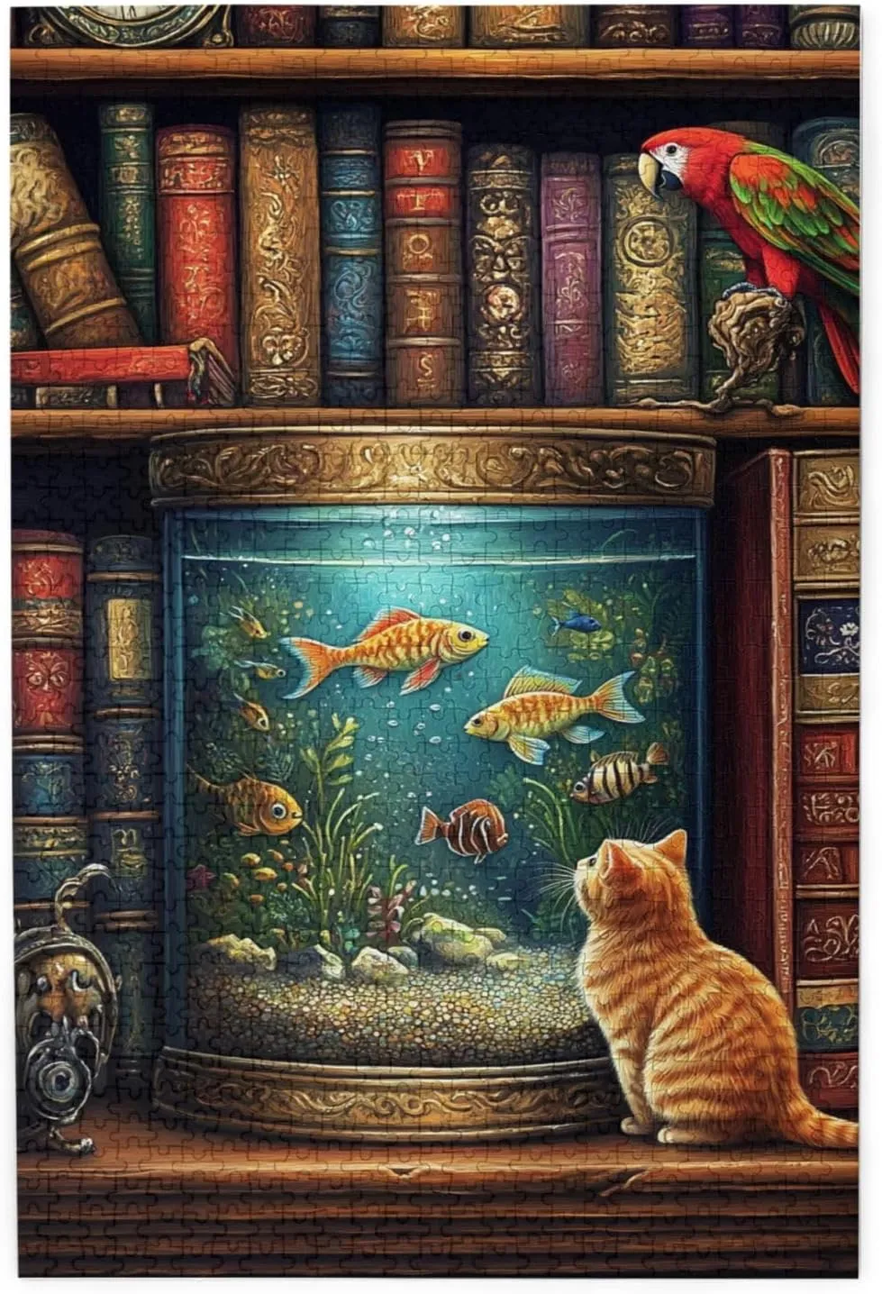 Pet Jigsaw Puzzle 1000 Pieces, Cat in Front of Fish Tank, Wooden Puzzles for Adults, Vibrant and Unique, Creative Entertainment Game, Challenging Brain Exercise, Stress Relief
