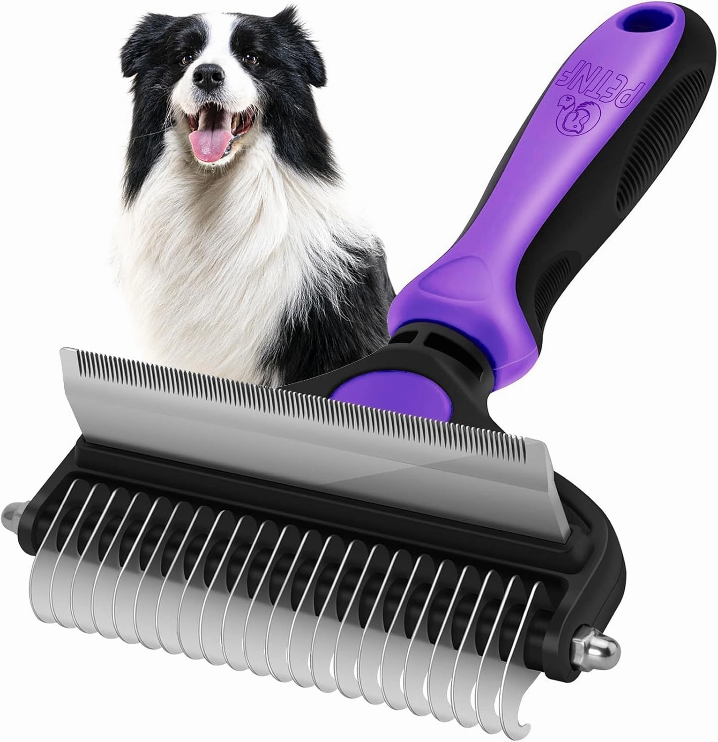 PETNF Dog Shedding Tool, 2 in-1 Deshedding Tool & Undercoat Rake Dematting Comb for Mats & Tangles Removing, Reduces Shedding up to 95%, Great for Short and Long Hair of Medium Large Dogs