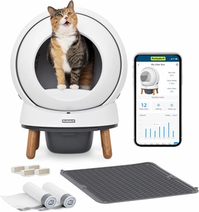 PetSafe ScoopFree SmartSpin Self-Cleaning Litter Box Bundle – Advanced Odor Control – App Controlled – Up to 2 Weeks of Hands-Free Cleaning – Includes Litter Mat, 50 Waste Bin Liners, 4 Deodorizers