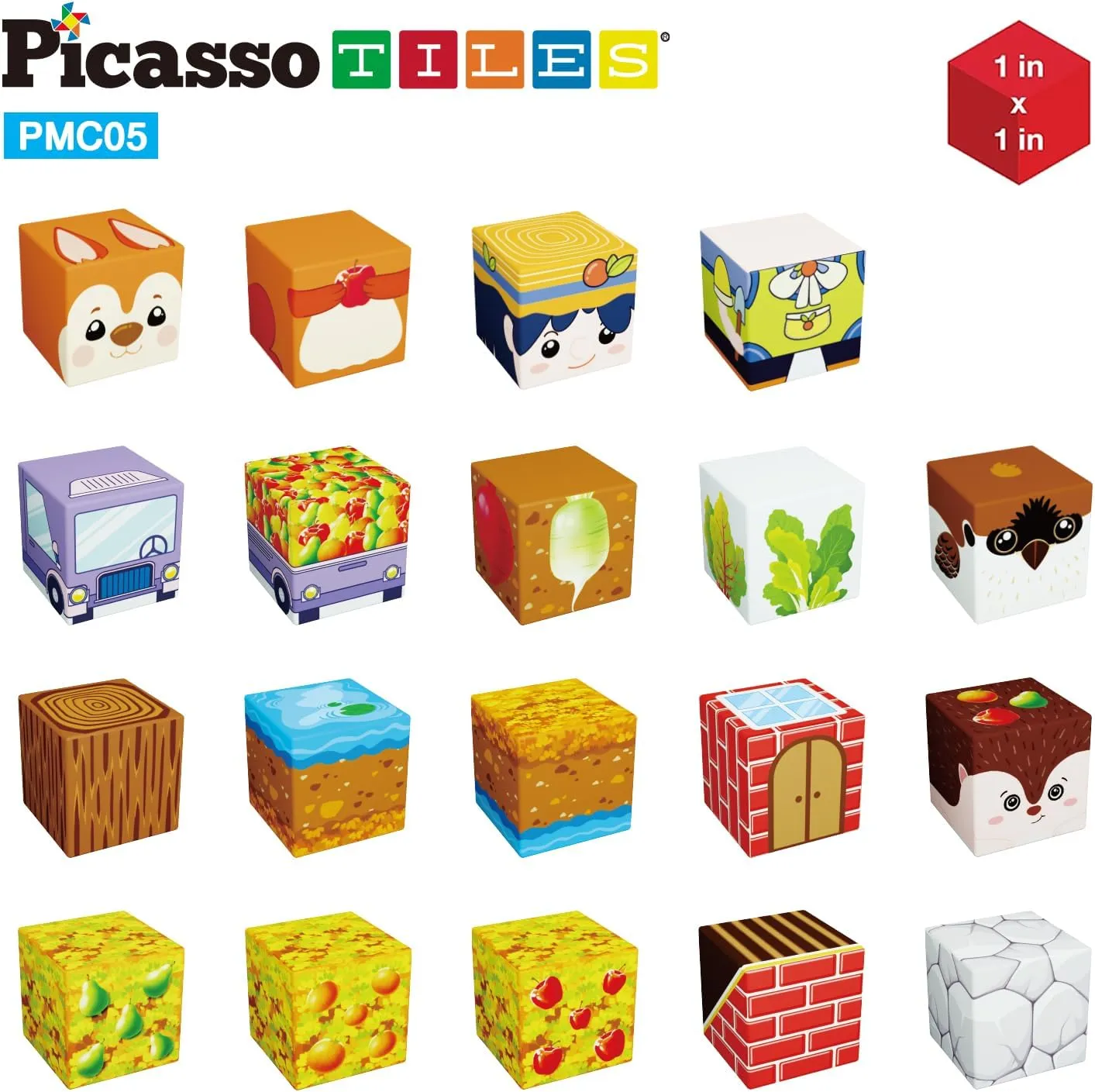 Picasso Cubes 1” Fall Autumn Harvest Theme Magnetic Blocks Build Cubes 90 Piece Magnet Tile Construction Building Block Set Sensory Toy Early Education STEM Learning, Children Age 3  Boy Girl PMC05