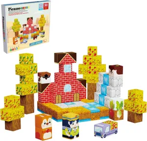 Picasso Cubes 1” Fall Autumn Harvest Theme Magnetic Blocks Build Cubes 90 Piece Magnet Tile Construction Building Block Set Sensory Toy Early Education STEM Learning, Children Age 3  Boy Girl PMC05