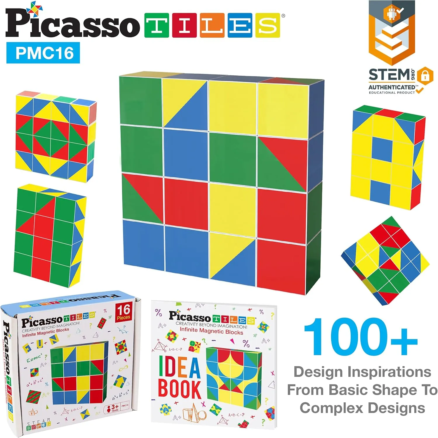 Picasso Cubes 16 Piece Magnetic Puzzle Game Magic Cube Puzzles Brain Teaser Set Kids Toy Magnet Pattern Block Matching Toys with Free Ideabook 100  Inspirations Included STEM Learning Early Education