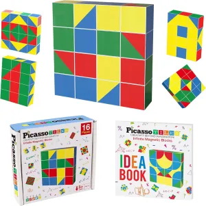 Picasso Cubes 16 Piece Magnetic Puzzle Game Magic Cube Puzzles Brain Teaser Set Kids Toy Magnet Pattern Block Matching Toys with Free Ideabook 100  Inspirations Included STEM Learning Early Education
