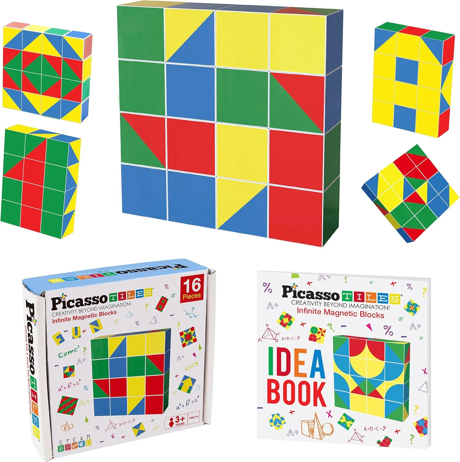 Picasso Cubes 16 Piece Magnetic Puzzle Game Magic Cube Puzzles Brain Teaser Set Kids Toy Magnet Pattern Block Matching Toys with Free Ideabook 100  Inspirations Included STEM Learning Early Education