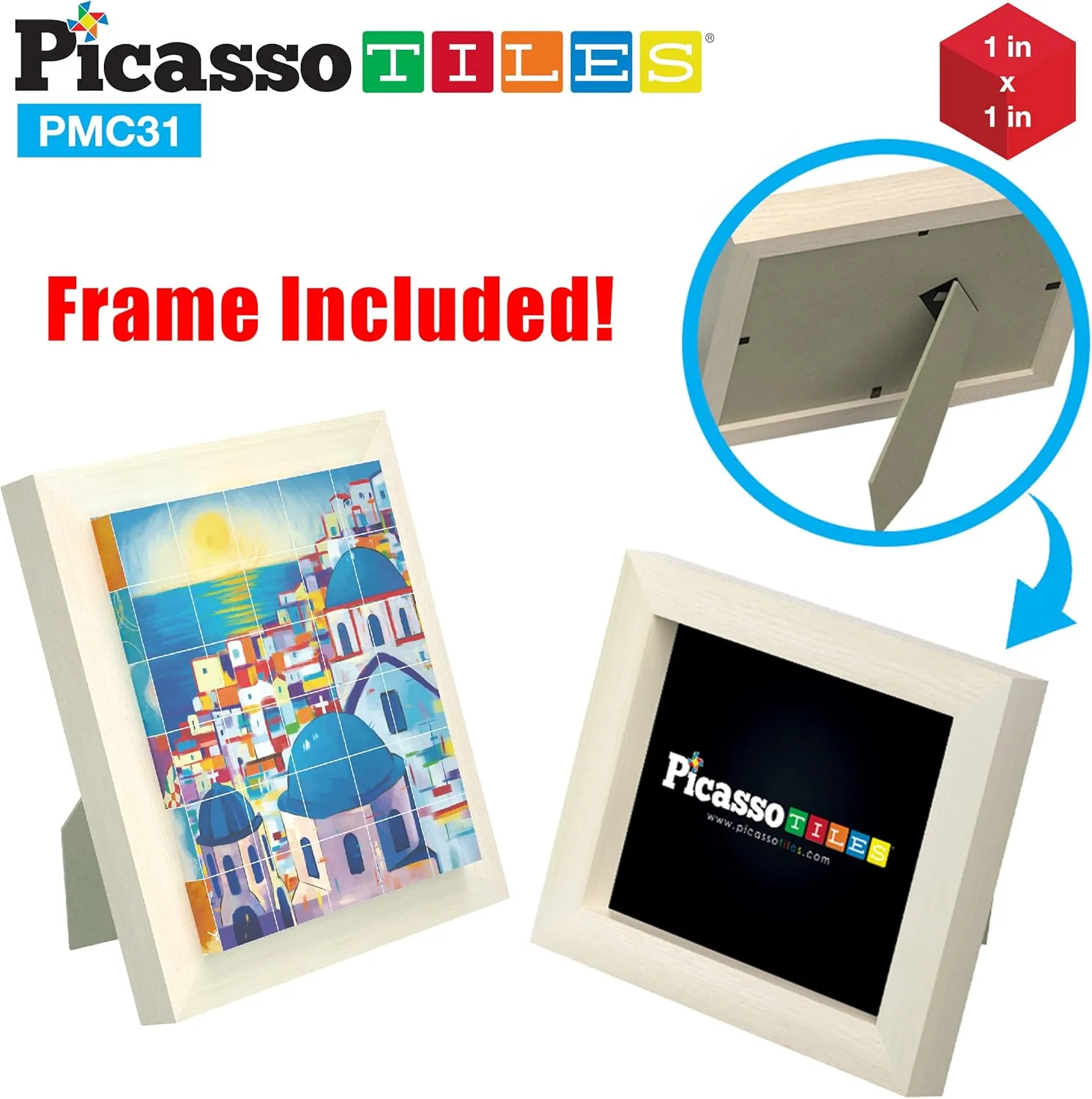 PicassoTiles 6-in-1 World Famous Painting Puzzles Magnetic Cubes Toy_Building_Block, Spain Park Guell, Paris Eiffel Tower, Greece Santorini & More for Kid, Educational Art for Boys and Girls