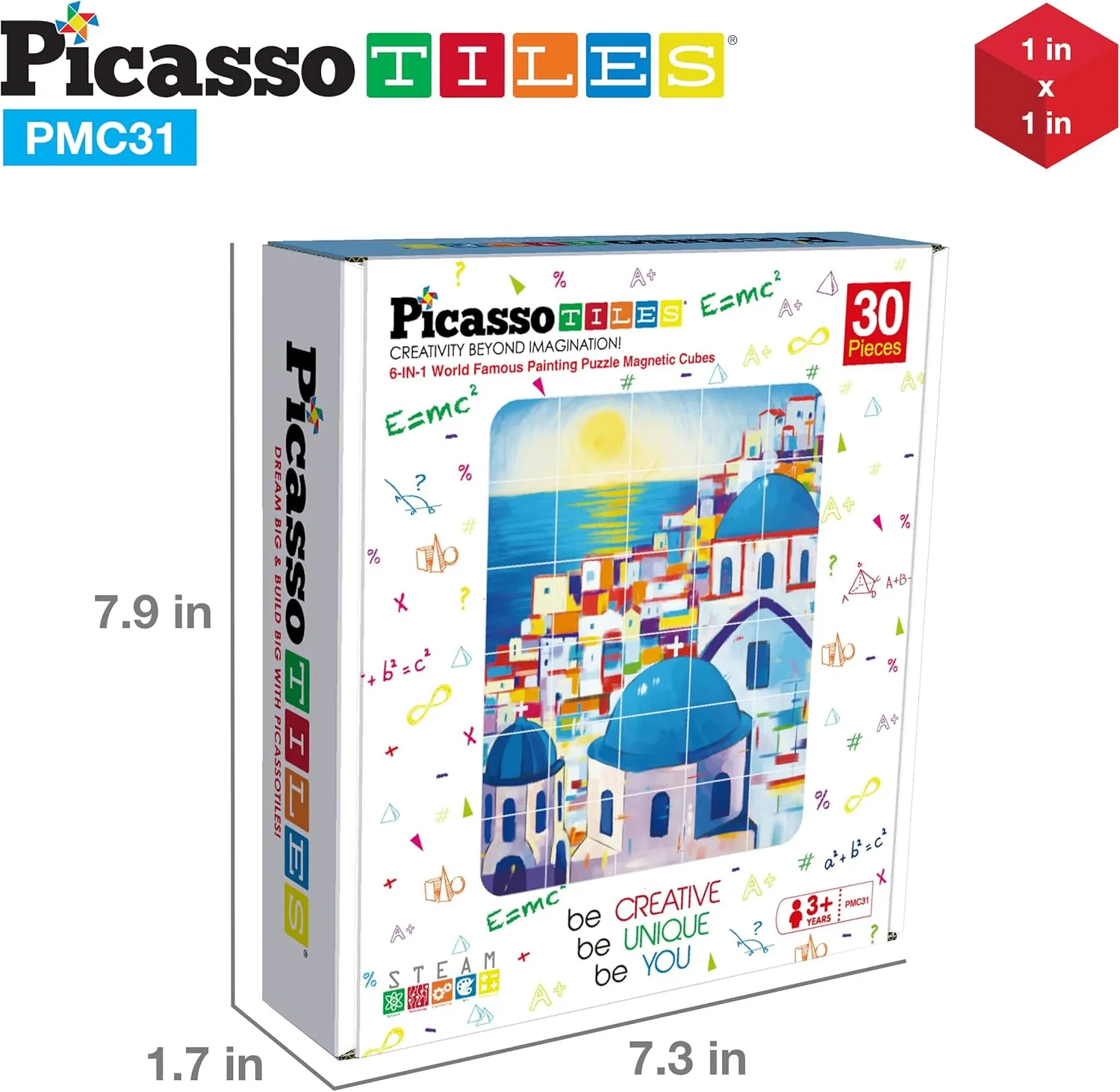 PicassoTiles 6-in-1 World Famous Painting Puzzles Magnetic Cubes Toy_Building_Block, Spain Park Guell, Paris Eiffel Tower, Greece Santorini & More for Kid, Educational Art for Boys and Girls