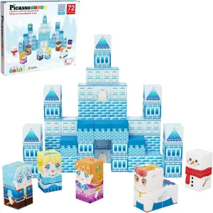 PicassoTiles Magnet Cube Winter Ice Themed Mix and Match Building Block Castle Construction Toy with 7 Magnetic Cubed Character Action Figures STEM Learning Education Sensory Pretend Play Age 3  PMC72