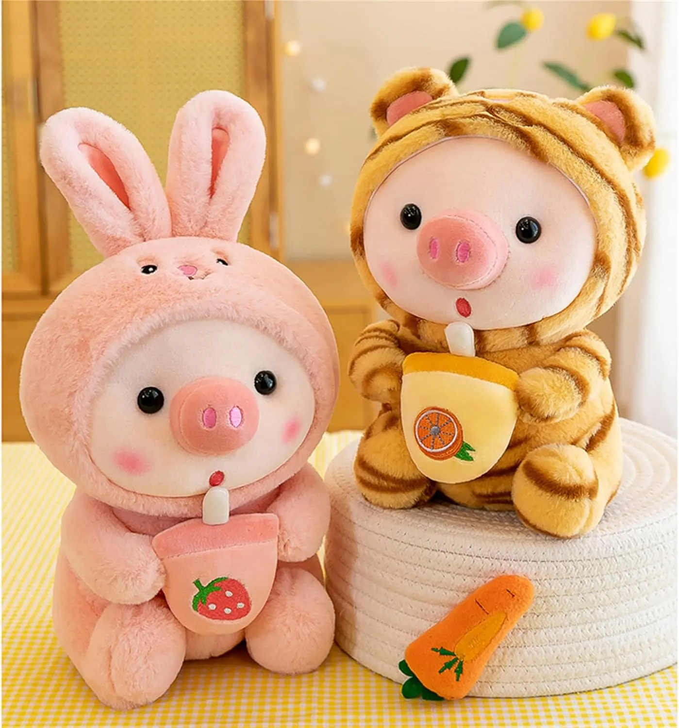 Pig Stuffed Animal Plush Toy Pig Dress Up Frog Tiger Rabbit Cute Plush Doll Girls Boys Kids Birthday Bedtime Party Gift (Pink, 20.4 in)