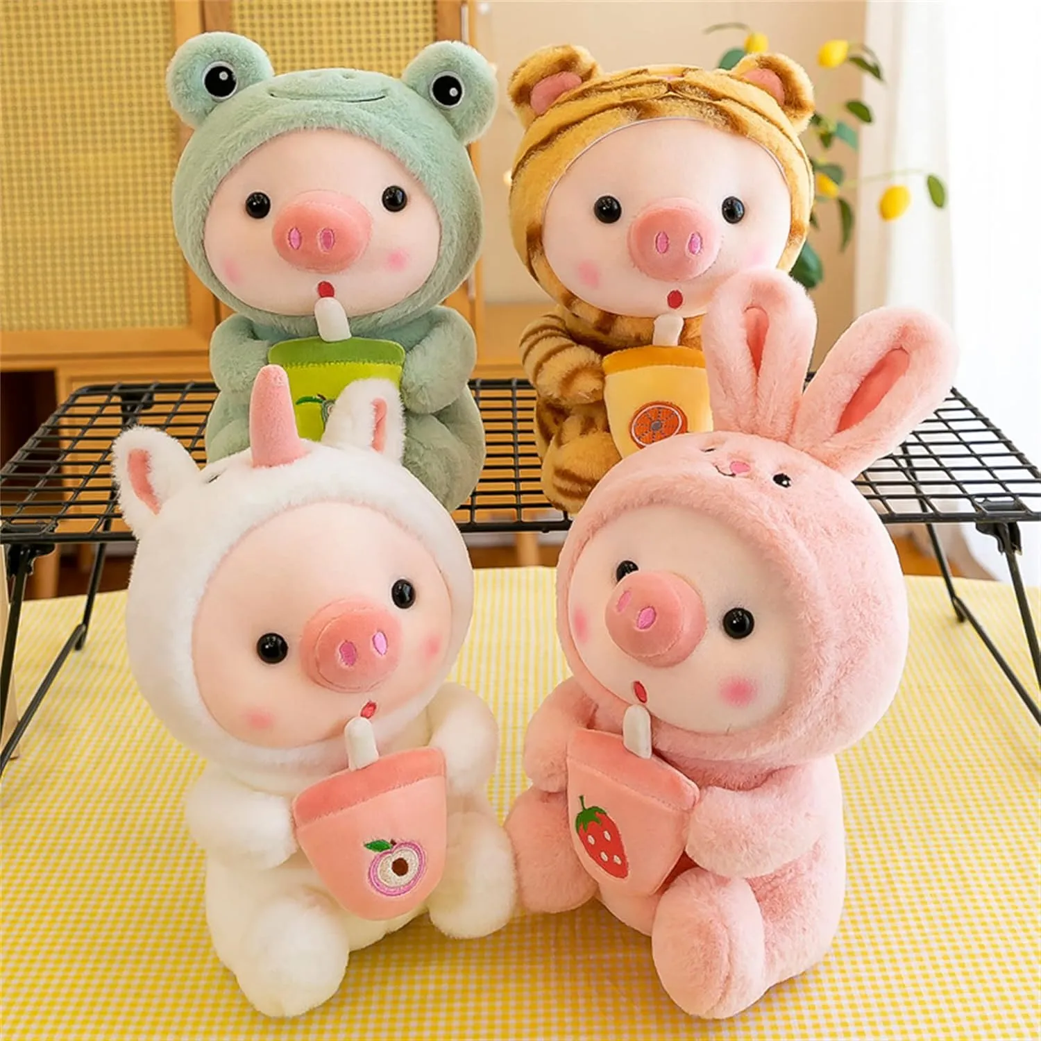 Pig Stuffed Animal Plush Toy Pig Dress Up Frog Tiger Rabbit Cute Plush Doll Girls Boys Kids Birthday Bedtime Party Gift (Pink, 20.4 in)