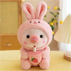 Pig Stuffed Animal Plush Toy Pig Dress Up Frog Tiger Rabbit Cute Plush Doll Girls Boys Kids Birthday Bedtime Party Gift (Pink, 20.4 in)