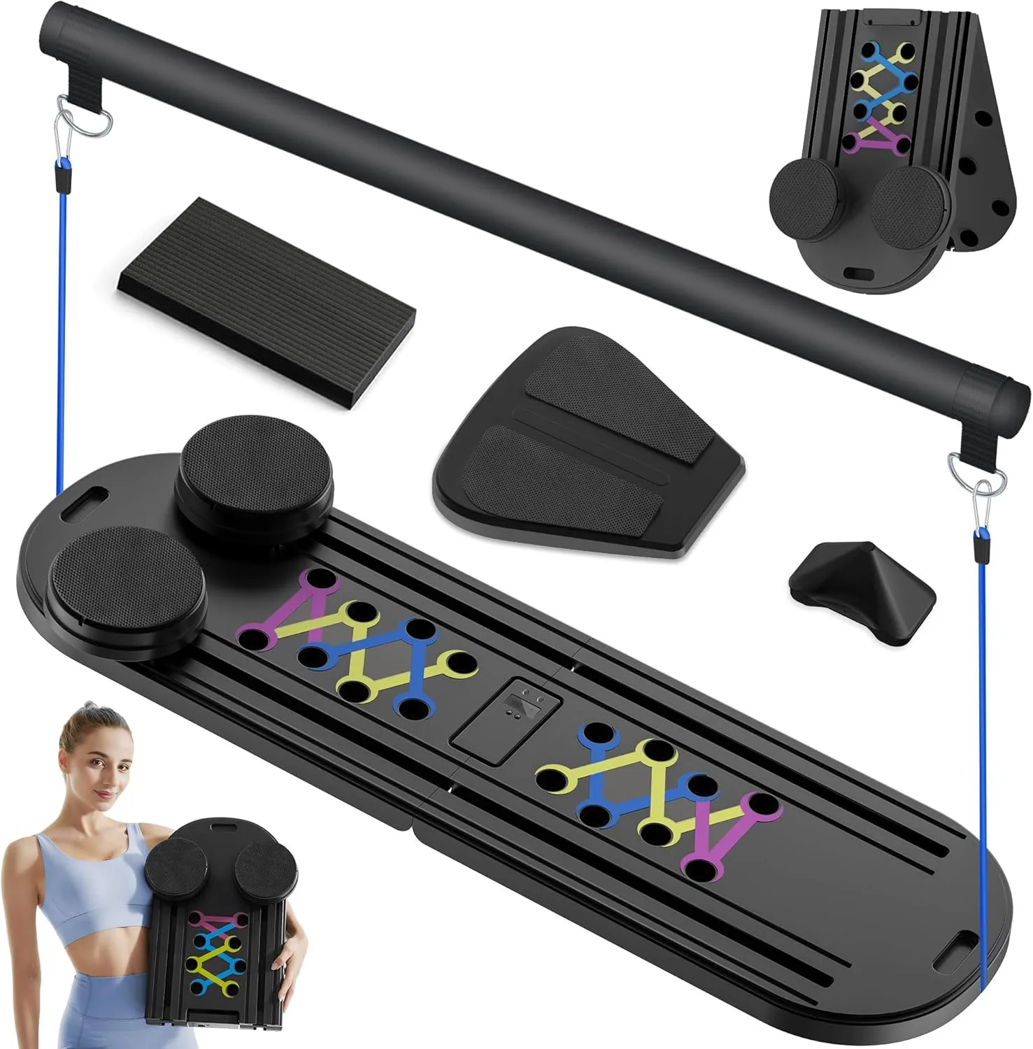 Pilates Board Pilates Reformer Set, 15 in 1 Pilates Sliding Board, Multifunctional Abdominal Board,Multi-Purpose Foldable Pilates Reformer Board for Home,Pilates Board for Women
