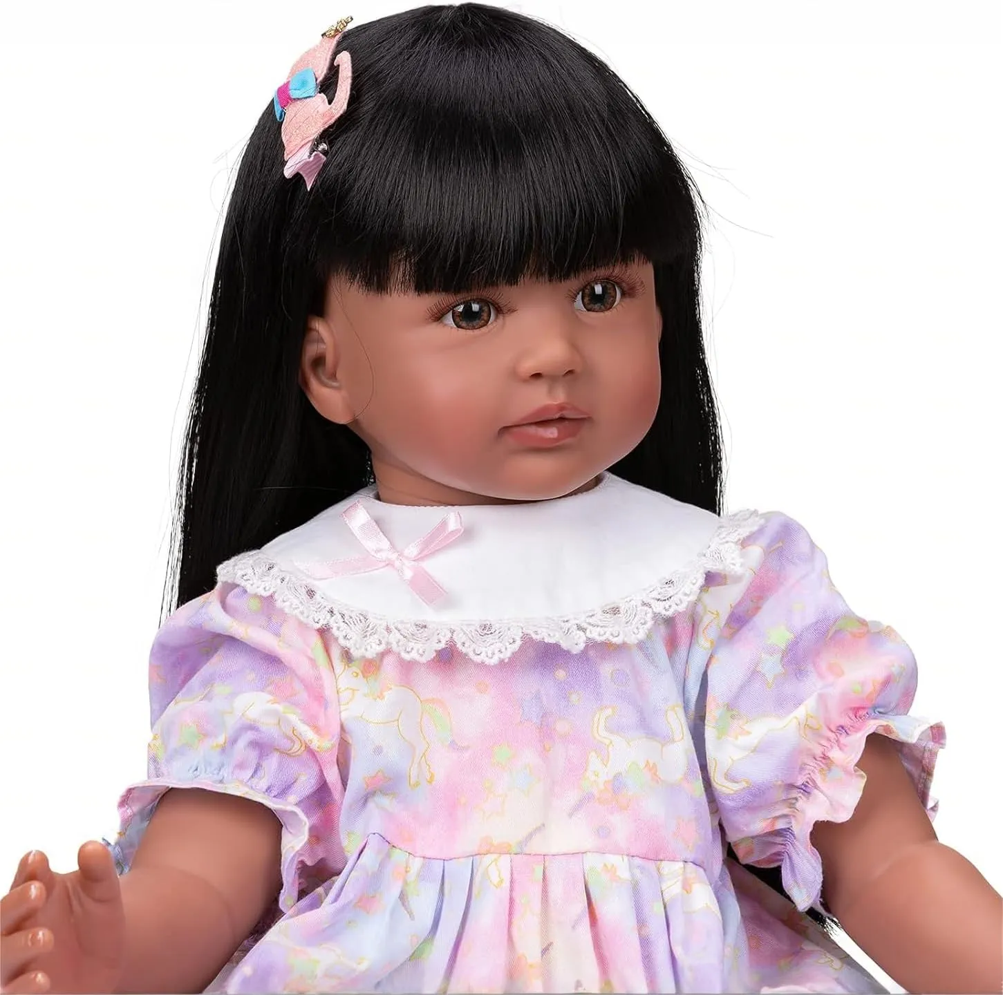Pinky 24 inch Black Indian Reborn Baby Dolls Girl Soft Vinyl Realistic Look African American Newborn Doll Toddler Doll Toy for Kids 3 