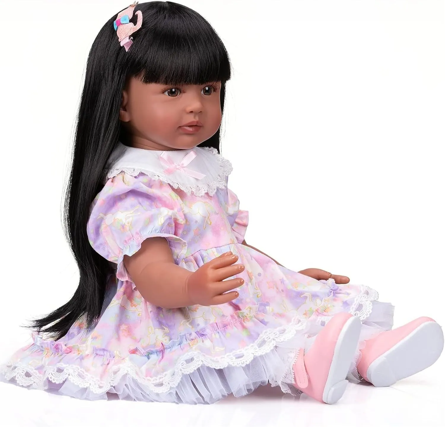Pinky 24 inch Black Indian Reborn Baby Dolls Girl Soft Vinyl Realistic Look African American Newborn Doll Toddler Doll Toy for Kids 3 