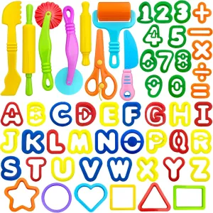 Playdough Tools 55 PCS Play Dough Tools Set for Kids, Play Dough Accessories Plastic Playdough Alphabet Numbers Shapes Cutters,Playdough Rollers,Scissors