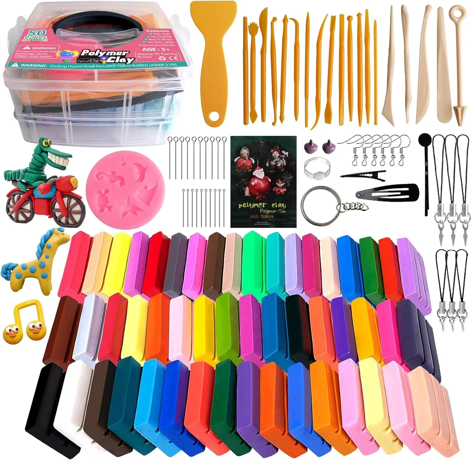 Polymer Clay Kit 50 Colors,Oven Bake Modeling Clay Kit,Creative Clay with 19 Clay Tools and 10 Kinds of Accessories,Non-Toxic,Safe Great Christmas Gift for Children Kids Adults Beginners