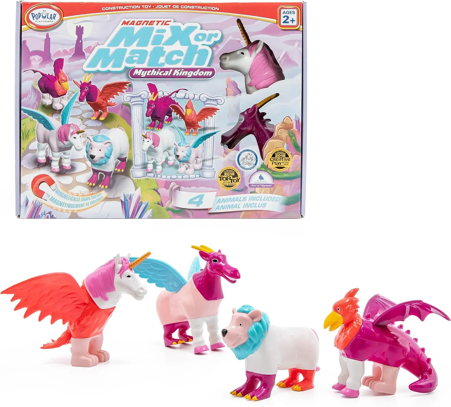 POPULAR PLAYTHINGS Magnetic Mix or Match Pastel Mythical Kingdom Toy Play Set, 15 Pieces