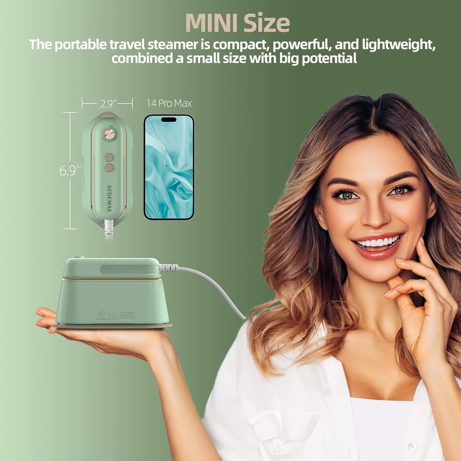 Portable Mini Iron, 1100W 120V Garment Steamers, Travel Steam Iron with a Cup, Foldable, 2 Steam Levels/Dry Ironing, Light Green