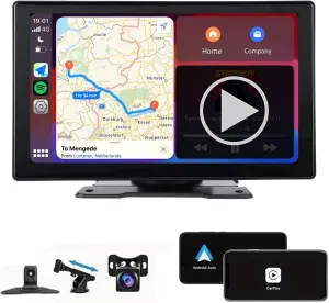 Portable Wireless Carplay Screen for Car Apple Carplay&Android Auto, 7" HD Touch Screen Car Stereo with 1080P Backup Camera/GPS Navigation/Mirror Link/Voice Control/Aux Fits Cars