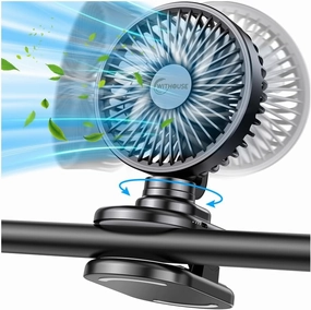 Portable Clip on Stroller Fan, 180° Auto Oscillating, Powerful 4 Speeds, 10000mAh USB Rechargeable Mini Personal Cooling Fan for Desk Home Office Stroller Accessories Camping Outdoor - Black