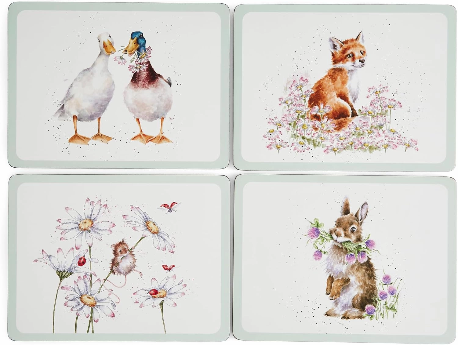 Portmeirion Wildflower Placemats (Set of 4) - Wrendale Designs | Cork-Backed Board | Decorative Dining Placemats | Easy Maintenance & Durable Table Placemats for Kitchen and Dining Room