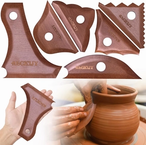 Pottery Ribs 6 Pack | Pottery Trimming Textured Art Tools | Pottery Foot Shaper Prep Tools | Plaster Sculpting Rib Membrane Removal Tool | for Carving Clay Molds Ceramics | Solid Beech Wood