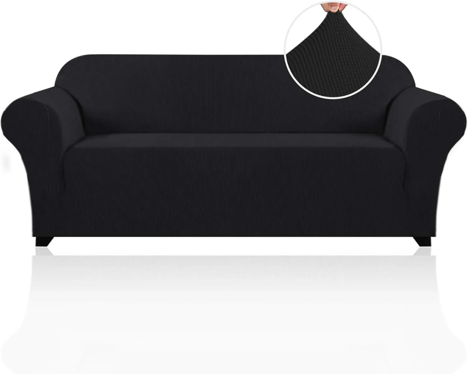 PrinceDeco Stretch Sofa Cover Slipcover Couch Covers for 3 Cushion Couch Furniture Protector Sofa Covers with Non Slip Elastic Bottom Dogs Pet Friendly Fitted (Sofa, Black)
