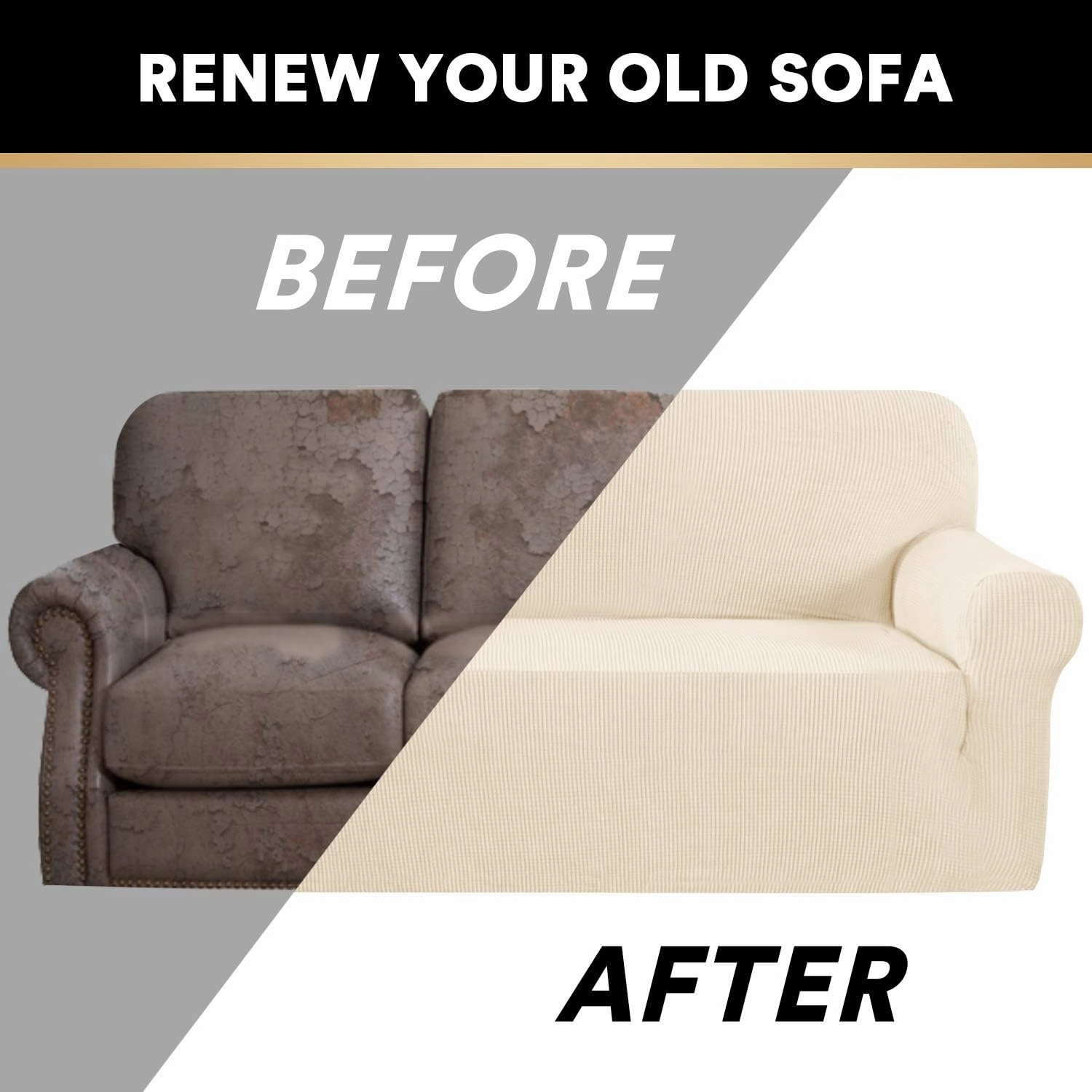 PrinceDeco Stretch Sofa Cover Slipcover Couch Covers for 3 Cushion Couch Furniture Protector Sofa Covers with Non Slip Elastic Bottom Dogs Pet Friendly Fitted (Sofa, Biscotti Beige)