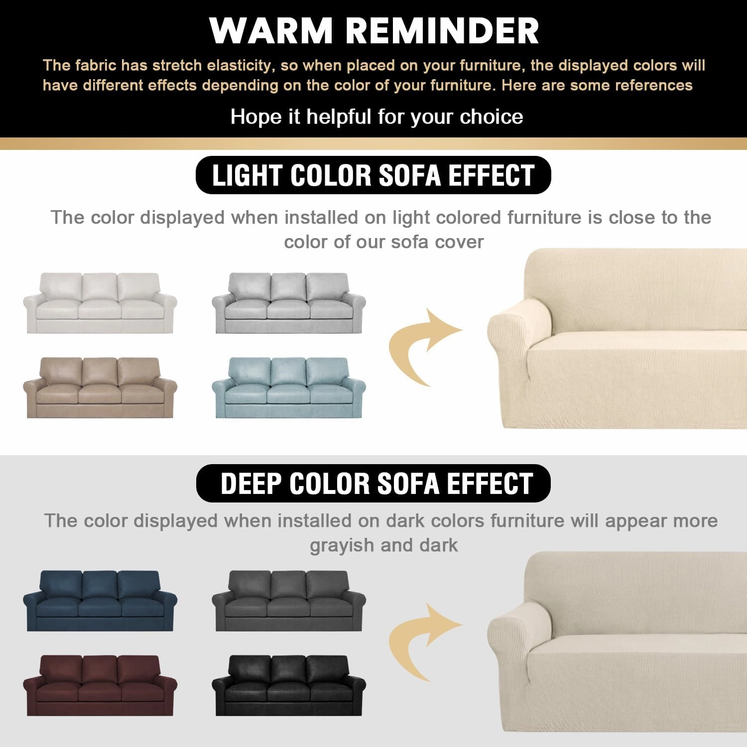 PrinceDeco Stretch Sofa Cover Slipcover Couch Covers for 3 Cushion Couch Furniture Protector Sofa Covers with Non Slip Elastic Bottom Dogs Pet Friendly Fitted (Sofa, Biscotti Beige)