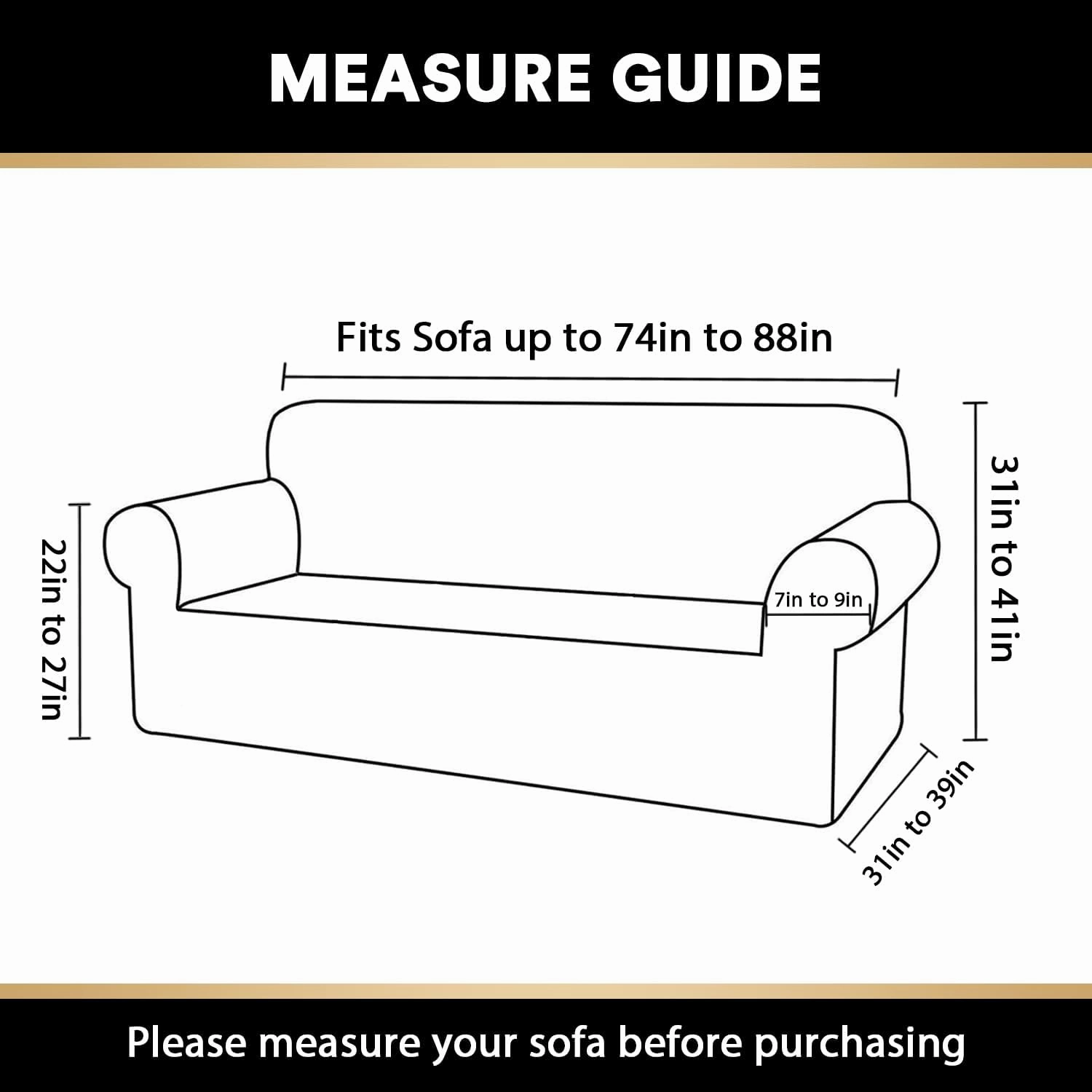 PrinceDeco Stretch Sofa Cover Slipcover Couch Covers for 3 Cushion Couch Furniture Protector Sofa Covers with Non Slip Elastic Bottom Dogs Pet Friendly Fitted (Sofa, Biscotti Beige)