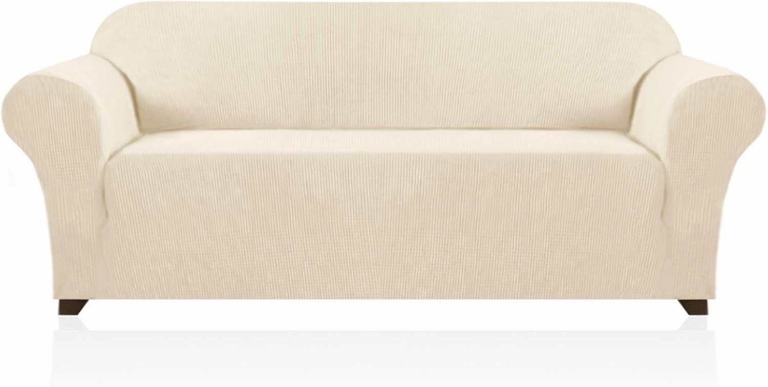 PrinceDeco Stretch Sofa Cover Slipcover Couch Covers for 3 Cushion Couch Furniture Protector Sofa Covers with Non Slip Elastic Bottom Dogs Pet Friendly Fitted (Sofa, Biscotti Beige)