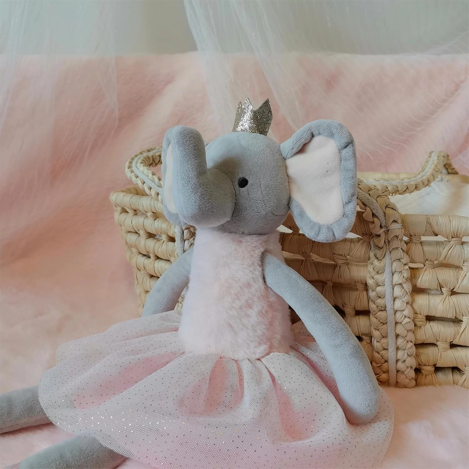 Princess Elephant Stuffed Animals,15.7" Pink Stuffed Elephant Plush with Skirt and Crown,Cute Doll for Girls
