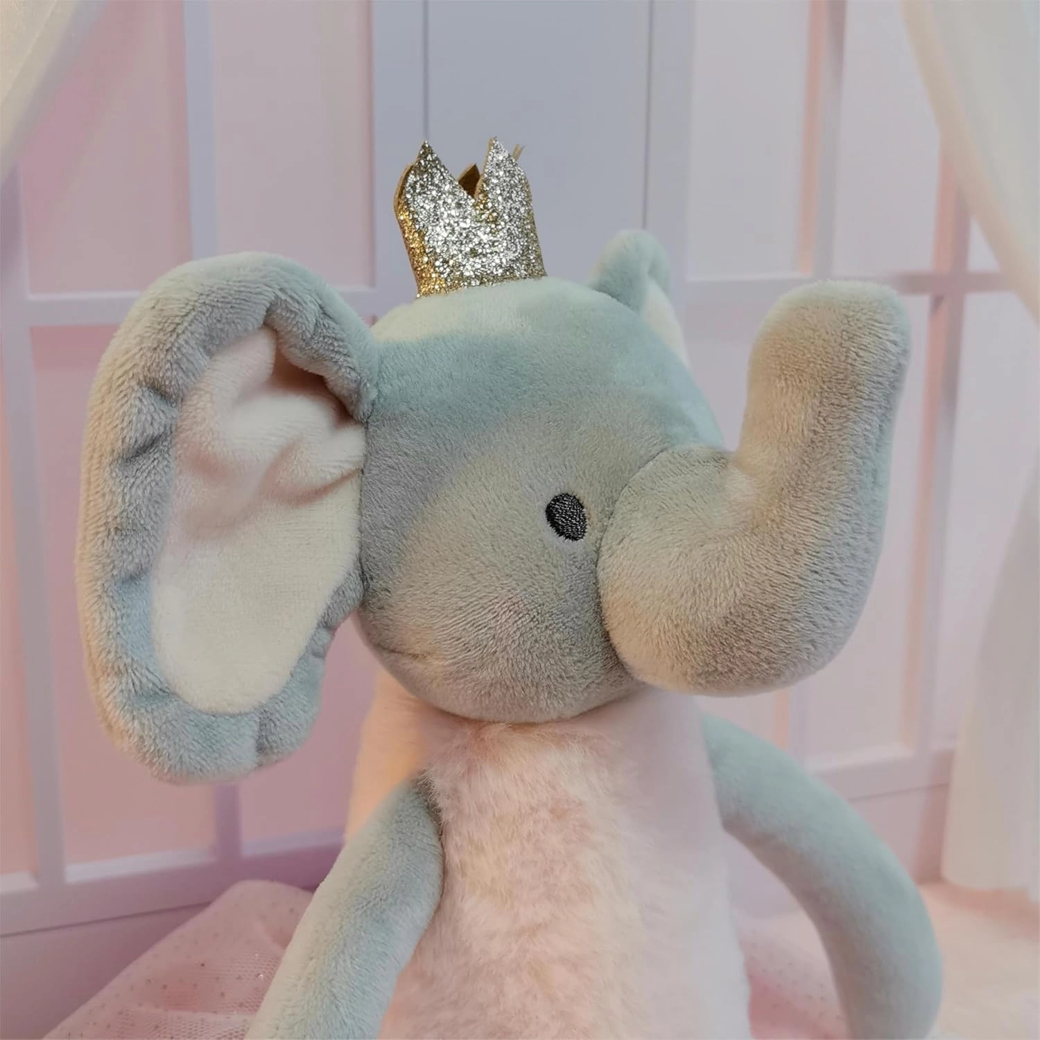 Princess Elephant Stuffed Animals,15.7" Pink Stuffed Elephant Plush with Skirt and Crown,Cute Doll for Girls