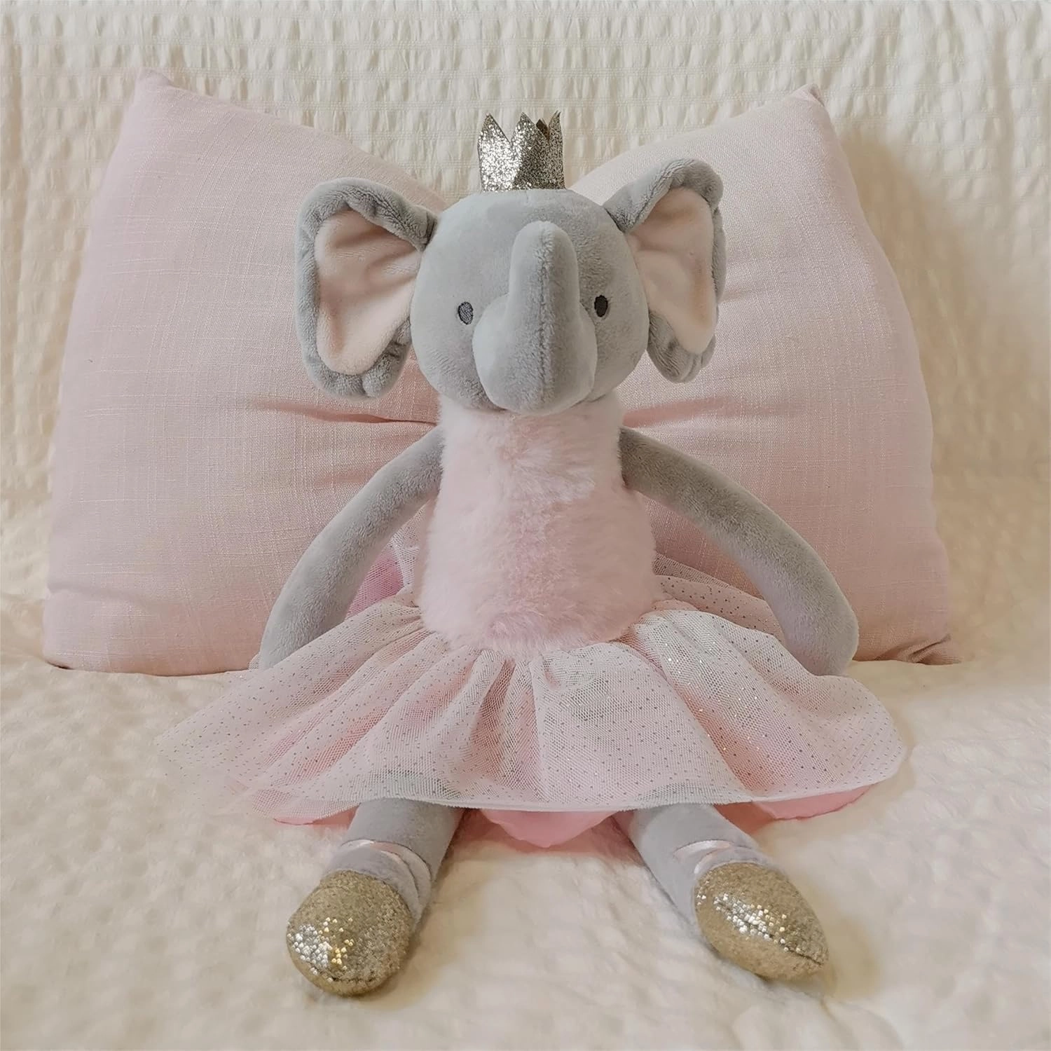 Princess Elephant Stuffed Animals,15.7" Pink Stuffed Elephant Plush with Skirt and Crown,Cute Doll for Girls