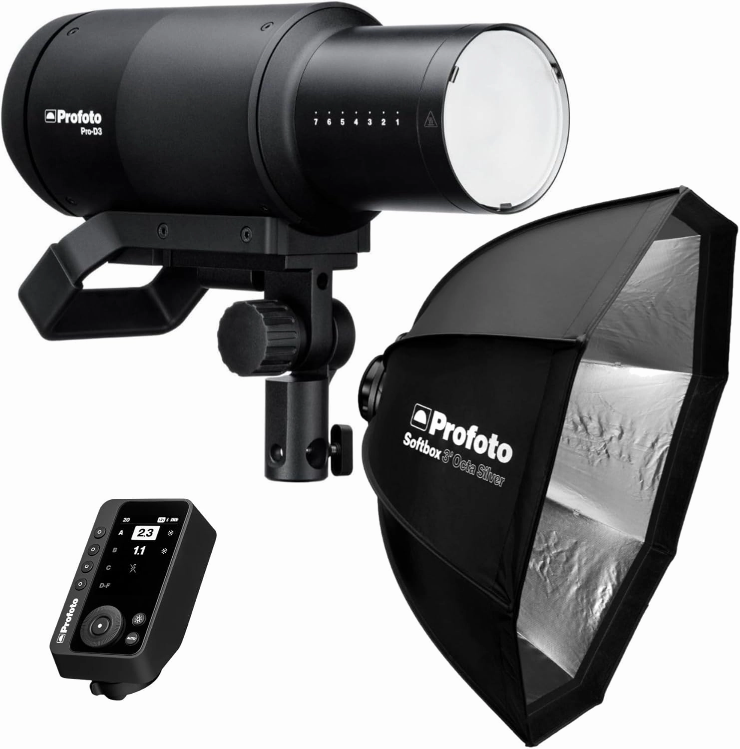 Profoto Pro-D3 1250W Industrial-Grade Monolight Bundle with Profoto Softbox 3-Feet Octa (Silver) and Profoto Connect Pro Wireless Transmitter for Camera (3 Items)