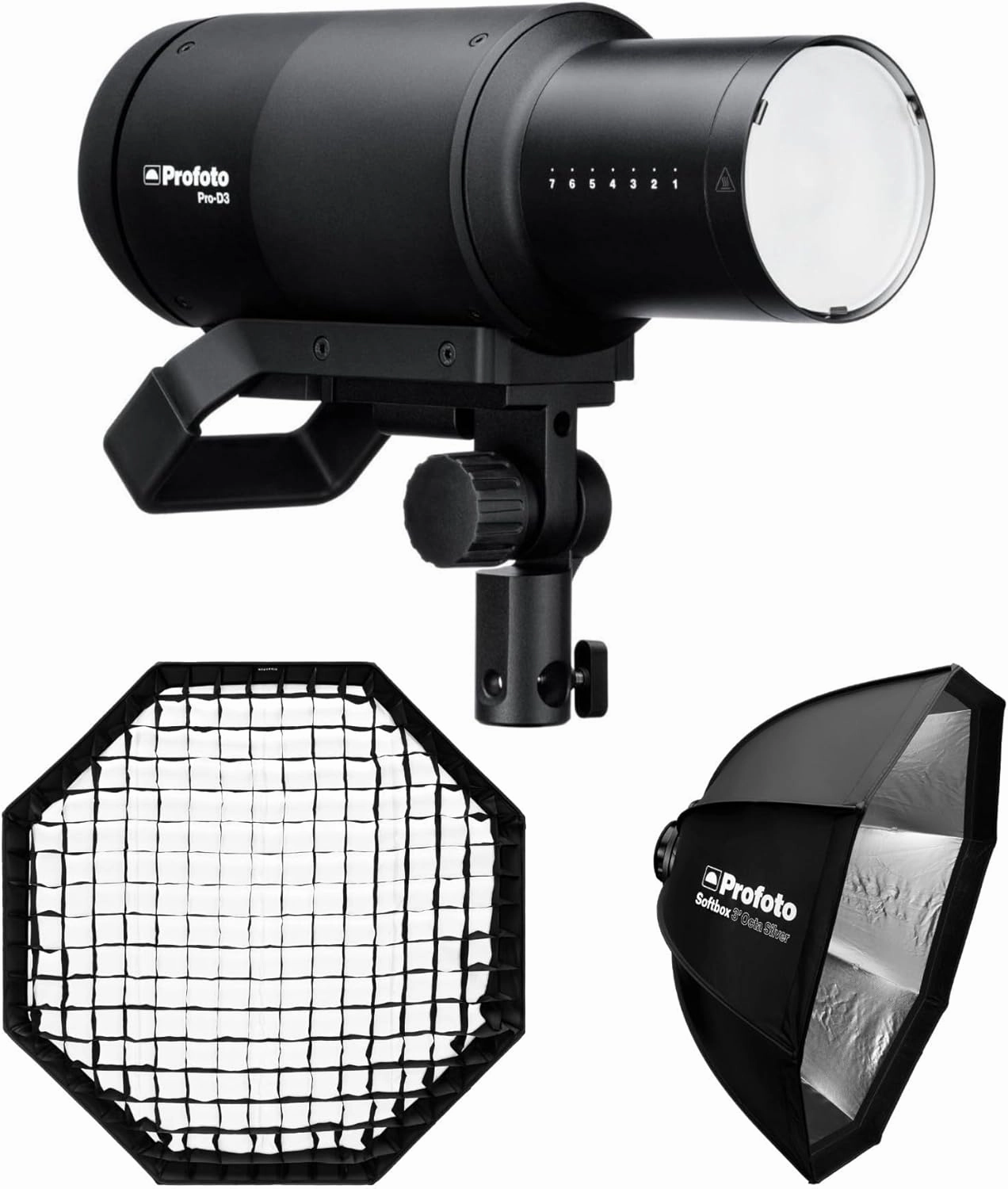 Profoto Pro-D3 Industrial-Grade 1250W Monolight 1250W Bundle Profoto Softbox 3-Feet Octa Silver and Profoto Softgrid 3-Feet Octa (3 Items)