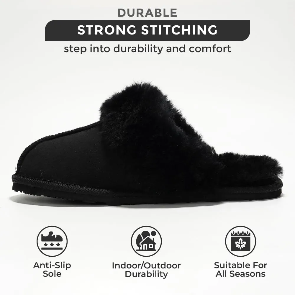 Project Cloud 100% Australian Sheepskin Scuff Slippers for Women - Genuine Shearling Memory Foam Slides for Women - Non-Slip Womens Slippers (Lynsey) (Lynsey)