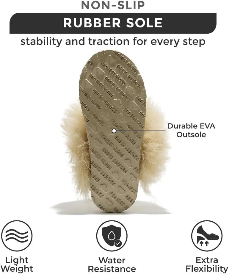 Project Cloud 100% Australian Sheepskin Scuff Slippers for Women - Genuine Shearling Memory Foam Slides for Women - Non-Slip Womens Slippers (Ryann)
