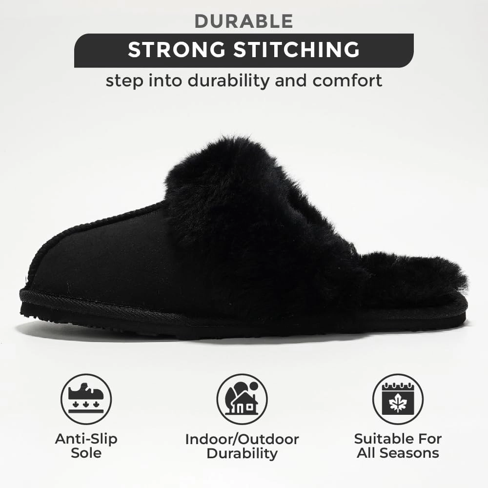 Project Cloud 100% Australian Sheepskin Scuff Slippers for Women - Genuine Shearling Memory Foam Slides for Women - Non-Slip Womens Slippers (Lynsey) (Lynsey)