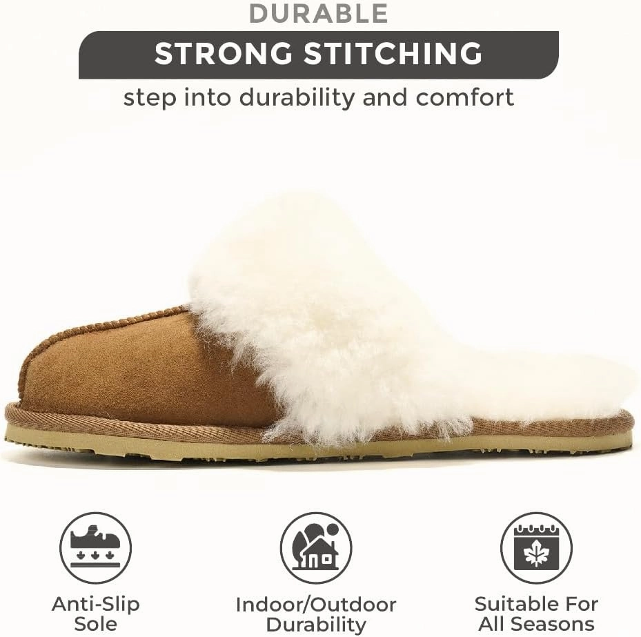 Project Cloud 100% Australian Sheepskin Scuff Slippers for Women - Genuine Shearling Memory Foam Slides for Women - Non-Slip Womens Slippers (Lynsey) (Lynsey)